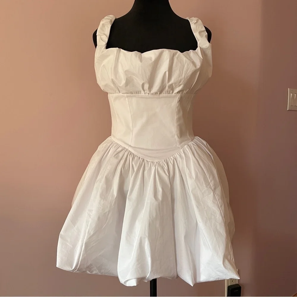 House of CB- Le Puff White Cotton Tulle Mini Dress Square Neck Romantic Size M